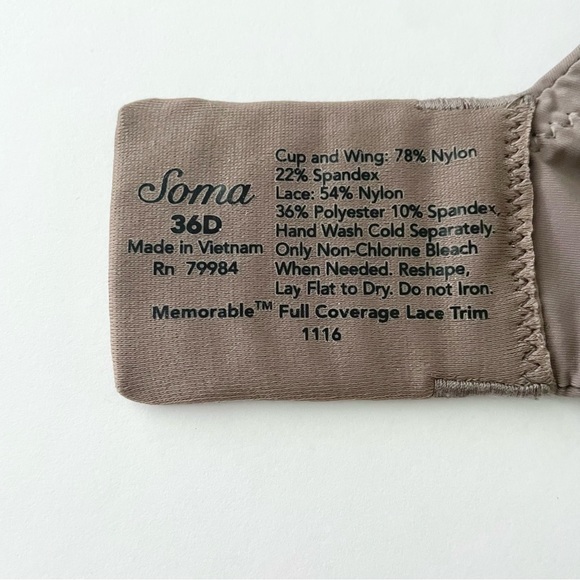 Soma “Memorable” Full Coverage Lace Trim Underwire T-shirt Bra. Taupe 36D - Picture 5 of 6